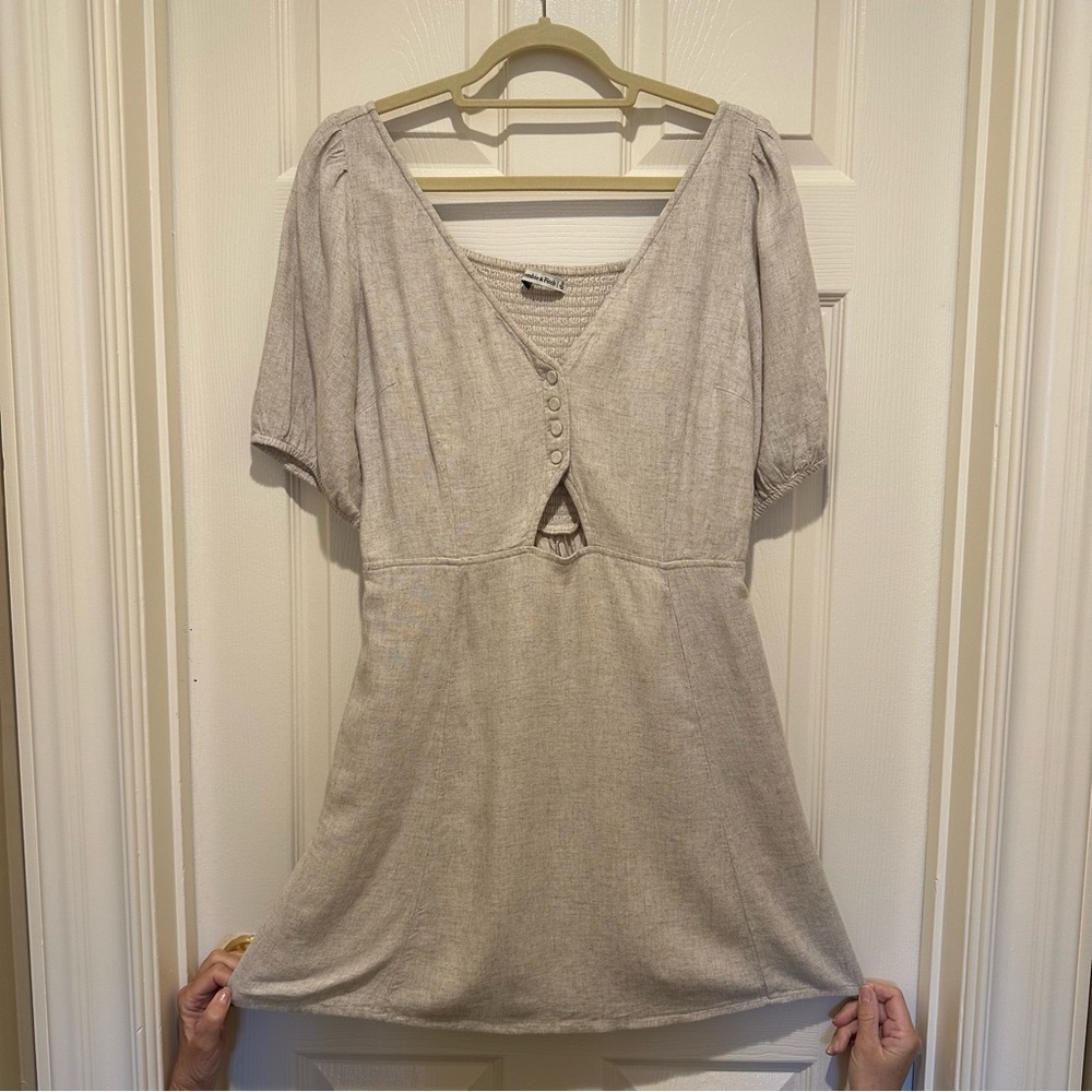 Abercrombie Linen Oatmeal A-Line Dress - Size Medium